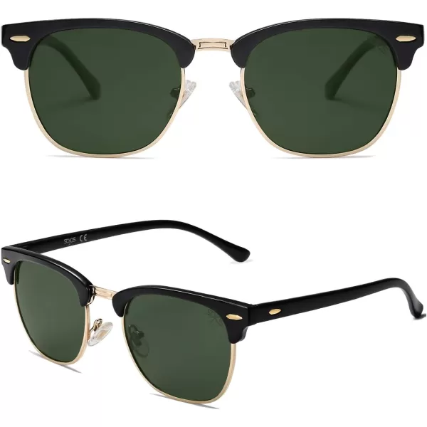 SOJOS Retro Semi Rimless Polarized Sunglasses Horn Rimmed UV400 Glasses SJ5018 Yellow Tortoise FrameGreen LensC02 Black FrameGreen Lens