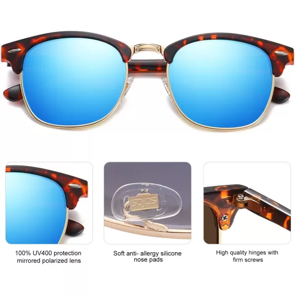 SOJOS Retro Semi Rimless Polarized Sunglasses Horn Rimmed UV400 Glasses SJ5018 Yellow Tortoise FrameGreen LensC08 Tortoise FrameBlue Mirrored Lens