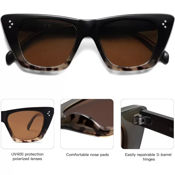 SOJOS Retro Trendy Cat Eye Polarized Sunglasses for Women Cute Stylish UV400 Sunnies SJ2199Black Gradient TortoiseBrown