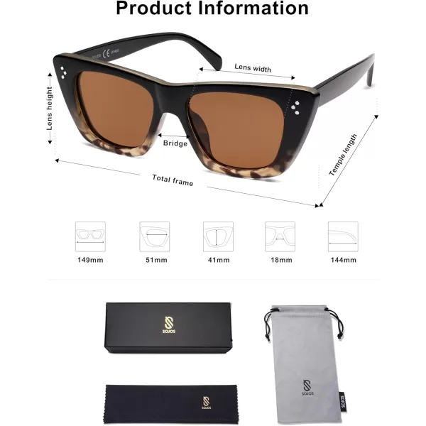 SOJOS Retro Trendy Cat Eye Polarized Sunglasses for Women Cute Stylish UV400 Sunnies SJ2199Black Gradient TortoiseBrown