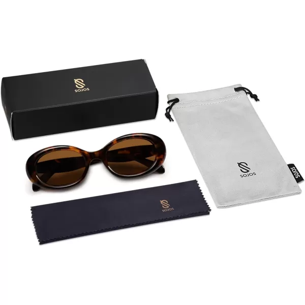 SOJOS Small Retro Oval Polarized Sunglasses for Women Men 90s Vintage Small Face UV400 Protection Tiny Sun Glasses SJ2286Amber Brown