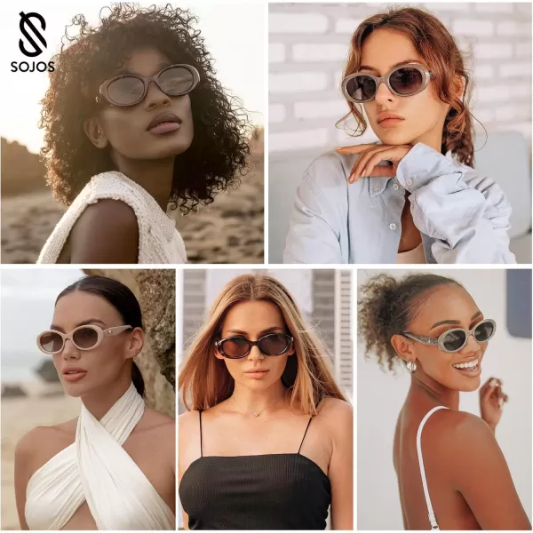 SOJOS Small Retro Oval Polarized Sunglasses for Women Men 90s Vintage Small Face UV400 Protection Tiny Sun Glasses SJ2286Amber Brown