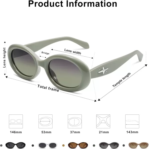 SOJOS Small Retro Oval Polarized Sunglasses for Women Men 90s Vintage Small Face UV400 Protection Tiny Sun Glasses SJ2286Green