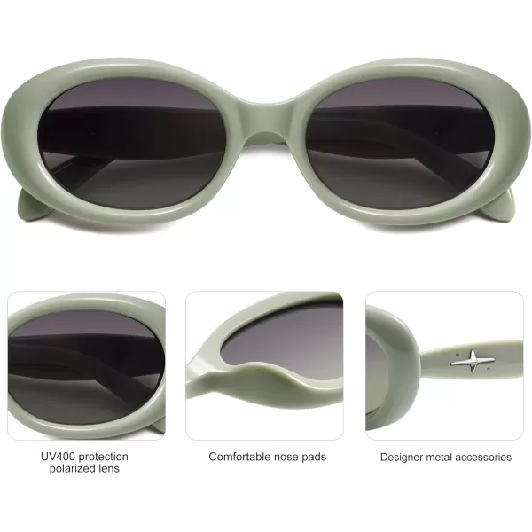 SOJOS Small Retro Oval Polarized Sunglasses for Women Men 90s Vintage Small Face UV400 Protection Tiny Sun Glasses SJ2286Green