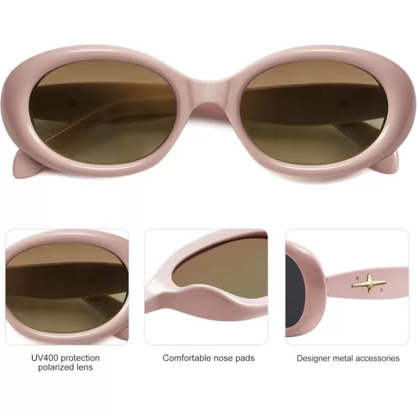 SOJOS Small Retro Oval Polarized Sunglasses for Women Men 90s Vintage Small Face UV400 Protection Tiny Sun Glasses SJ2286Pink