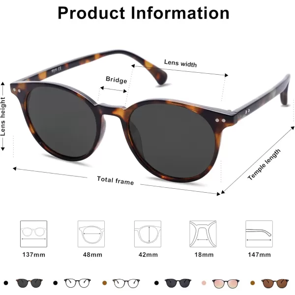 SOJOS Small Round Classic Polarized Sunglasses for Women Men Vintage Style UV400 Lens SJ2113Amber TortoiseGrey