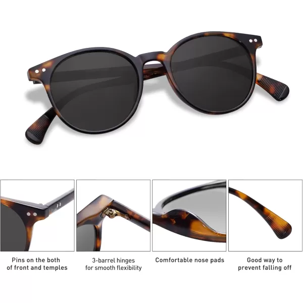 SOJOS Small Round Classic Polarized Sunglasses for Women Men Vintage Style UV400 Lens SJ2113Amber TortoiseGrey