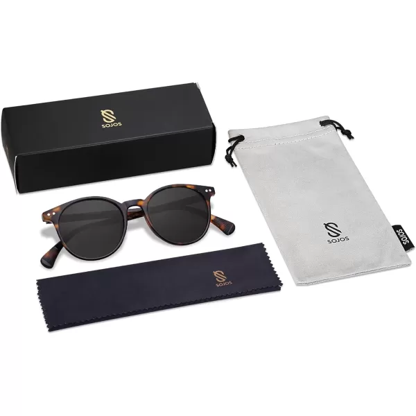 SOJOS Small Round Classic Polarized Sunglasses for Women Men Vintage Style UV400 Lens SJ2113Amber TortoiseGrey