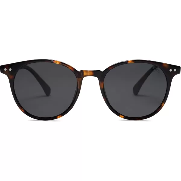 SOJOS Small Round Classic Polarized Sunglasses for Women Men Vintage Style UV400 Lens SJ2113Amber TortoiseGrey