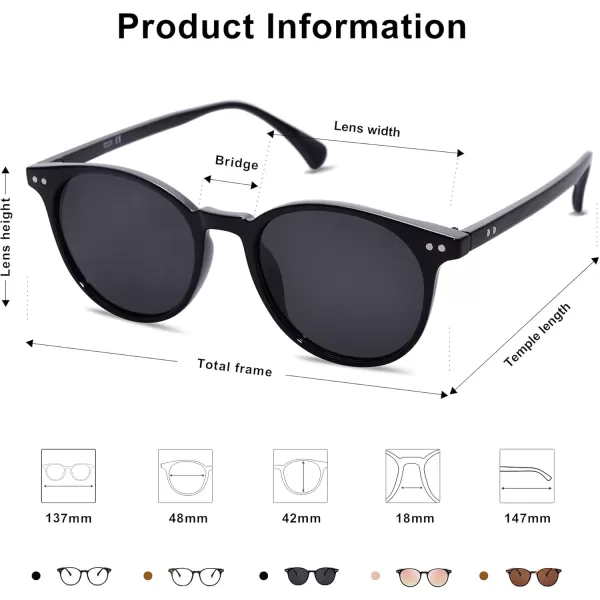 SOJOS Small Round Classic Polarized Sunglasses for Women Men Vintage Style UV400 Lens SJ2113BlackGrey