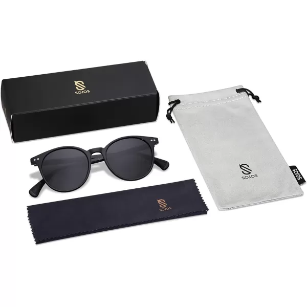 SOJOS Small Round Classic Polarized Sunglasses for Women Men Vintage Style UV400 Lens SJ2113BlackGrey