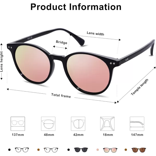 SOJOS Small Round Classic Polarized Sunglasses for Women Men Vintage Style UV400 Lens SJ2113BlackRose Gold