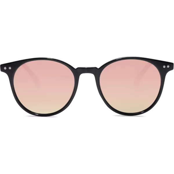 SOJOS Small Round Classic Polarized Sunglasses for Women Men Vintage Style UV400 Lens SJ2113BlackRose Gold
