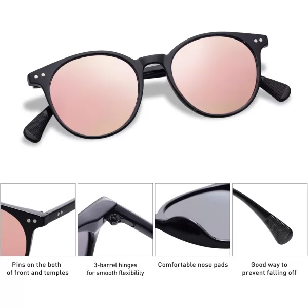 SOJOS Small Round Classic Polarized Sunglasses for Women Men Vintage Style UV400 Lens SJ2113BlackRose Gold