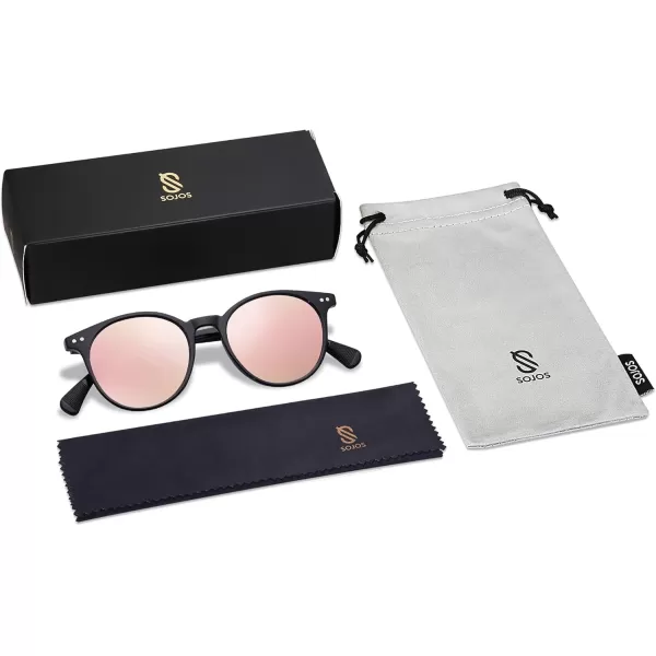 SOJOS Small Round Classic Polarized Sunglasses for Women Men Vintage Style UV400 Lens SJ2113BlackRose Gold