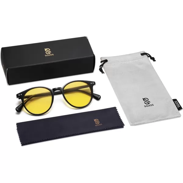 SOJOS Small Round Classic Polarized Sunglasses for Women Men Vintage Style UV400 Lens SJ2113BlackYellow