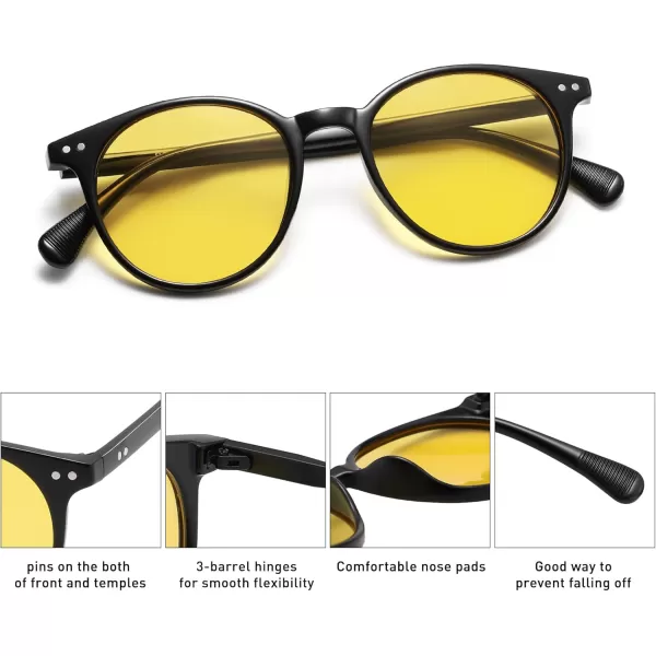 SOJOS Small Round Classic Polarized Sunglasses for Women Men Vintage Style UV400 Lens SJ2113BlackYellow