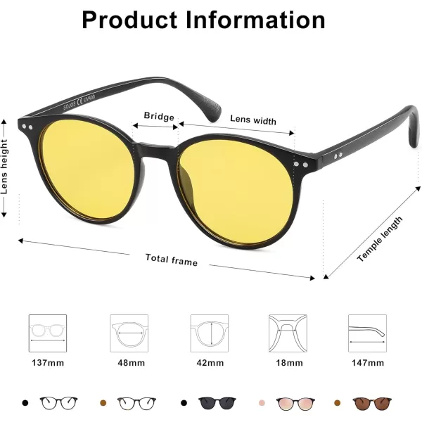 SOJOS Small Round Classic Polarized Sunglasses for Women Men Vintage Style UV400 Lens SJ2113BlackYellow
