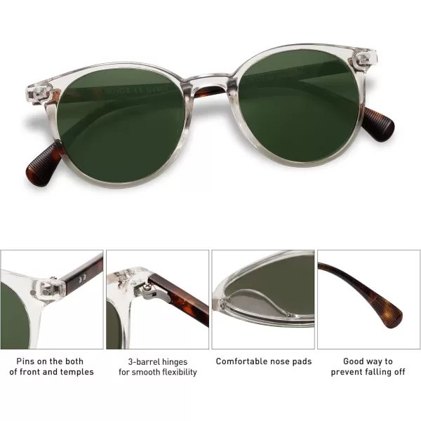 SOJOS Small Round Classic Polarized Sunglasses for Women Men Vintage Style UV400 Lens SJ2113ClearGreen