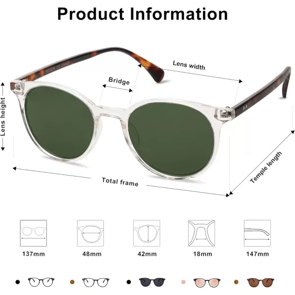 SOJOS Small Round Classic Polarized Sunglasses for Women Men Vintage Style UV400 Lens SJ2113ClearGreen