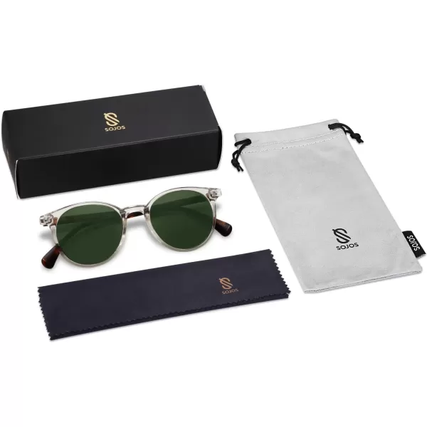 SOJOS Small Round Classic Polarized Sunglasses for Women Men Vintage Style UV400 Lens SJ2113ClearGreen