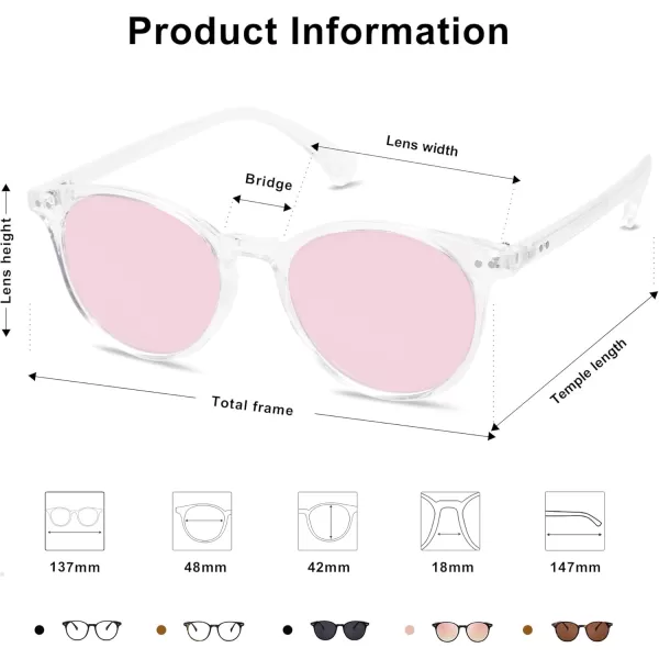 SOJOS Small Round Classic Polarized Sunglasses for Women Men Vintage Style UV400 Lens SJ2113ClearPink
