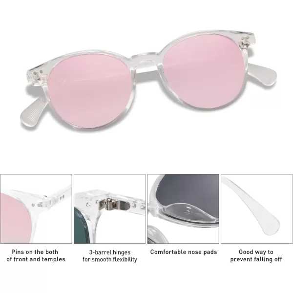 SOJOS Small Round Classic Polarized Sunglasses for Women Men Vintage Style UV400 Lens SJ2113ClearPink