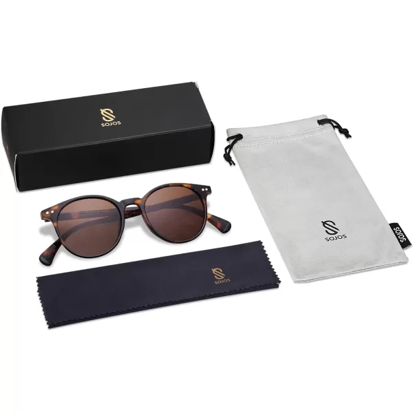 SOJOS Small Round Classic Polarized Sunglasses for Women Men Vintage Style UV400 Lens SJ2113TortoiseBrown