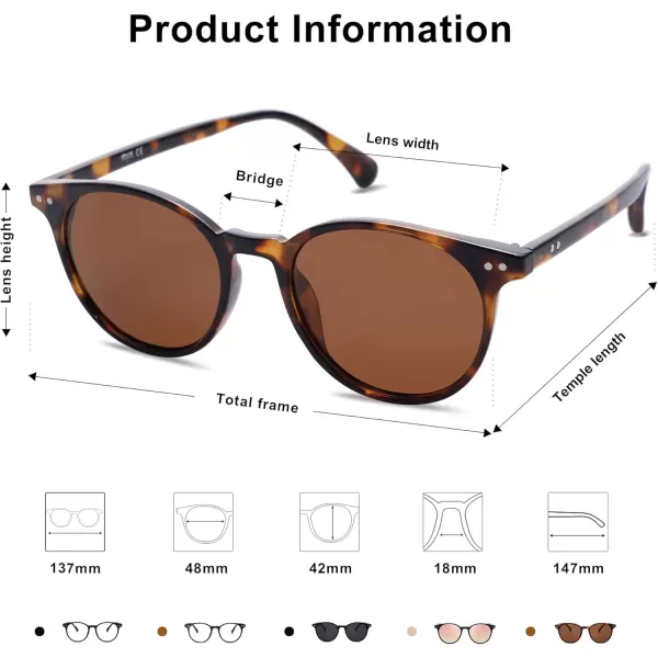 SOJOS Small Round Classic Polarized Sunglasses for Women Men Vintage Style UV400 Lens SJ2113TortoiseBrown