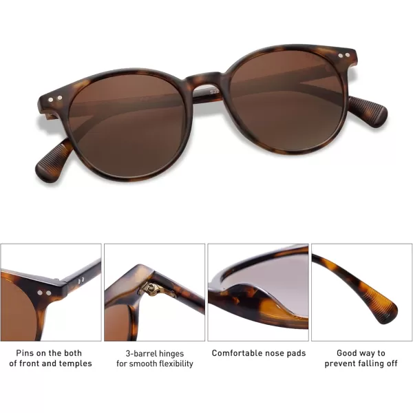 SOJOS Small Round Classic Polarized Sunglasses for Women Men Vintage Style UV400 Lens SJ2113TortoiseBrown