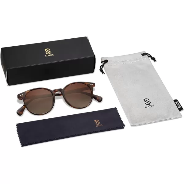SOJOS Small Round Classic Polarized Sunglasses for Women Men Vintage Style UV400 Lens SJ2113TortoiseGradient Brown