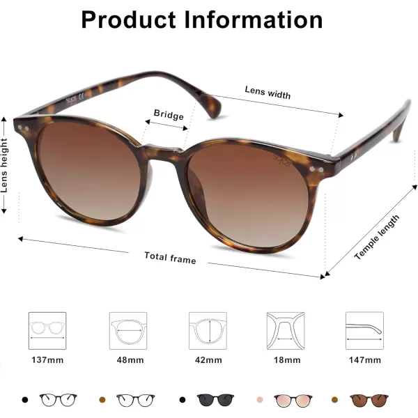 SOJOS Small Round Classic Polarized Sunglasses for Women Men Vintage Style UV400 Lens SJ2113TortoiseGradient Brown