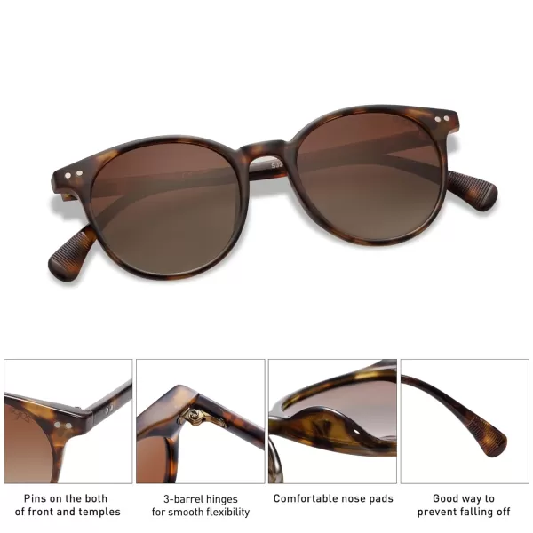 SOJOS Small Round Classic Polarized Sunglasses for Women Men Vintage Style UV400 Lens SJ2113TortoiseGradient Brown