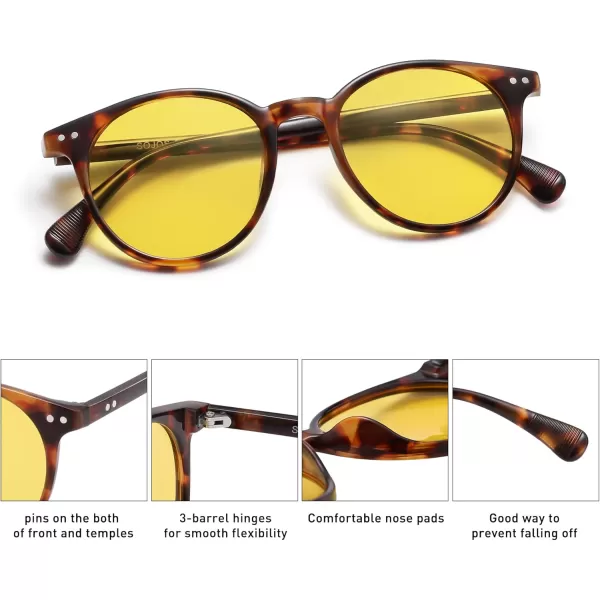 SOJOS Small Round Classic Polarized Sunglasses for Women Men Vintage Style UV400 Lens SJ2113TortoiseYellow