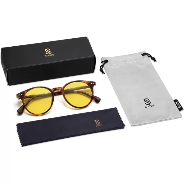 SOJOS Small Round Classic Polarized Sunglasses for Women Men Vintage Style UV400 Lens SJ2113TortoiseYellow