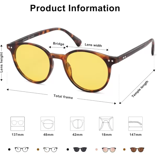 SOJOS Small Round Classic Polarized Sunglasses for Women Men Vintage Style UV400 Lens SJ2113TortoiseYellow