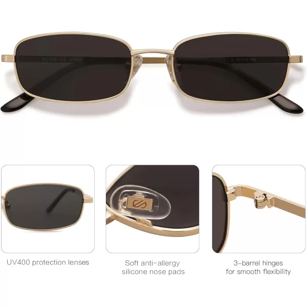 SOJOS Small Y2k Narrow Rectangle Sunglasses Womens Mens Retro 80s 90s Skinny Sunnies SJ1187Bright GoldGrey