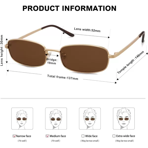 SOJOS Small Y2k Narrow Rectangle Sunglasses Womens Mens Retro 80s 90s Skinny Sunnies SJ1187GoldDark Brown