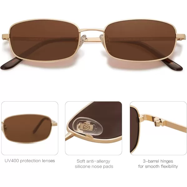 SOJOS Small Y2k Narrow Rectangle Sunglasses Womens Mens Retro 80s 90s Skinny Sunnies SJ1187GoldDark Brown