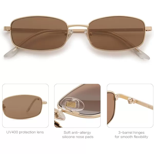 SOJOS Small Y2k Narrow Rectangle Sunglasses Womens Mens Retro 80s 90s Skinny Sunnies SJ1187GoldLight Brown
