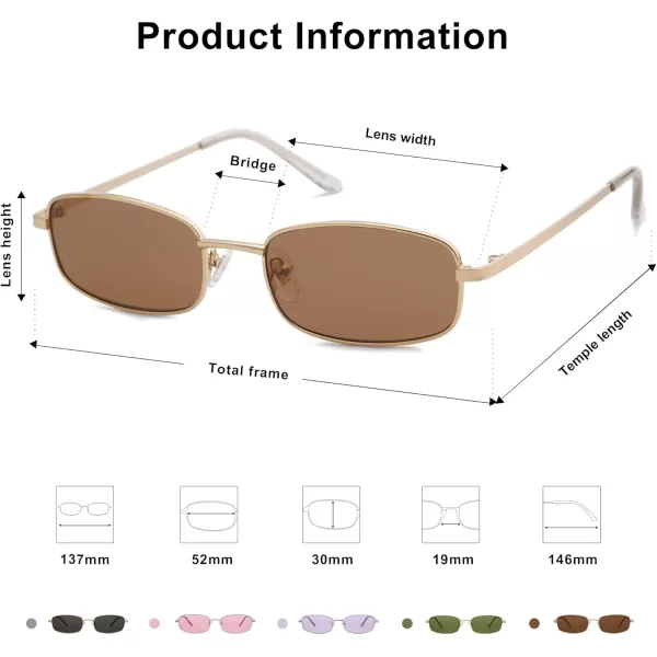 SOJOS Small Y2k Narrow Rectangle Sunglasses Womens Mens Retro 80s 90s Skinny Sunnies SJ1187GoldLight Brown