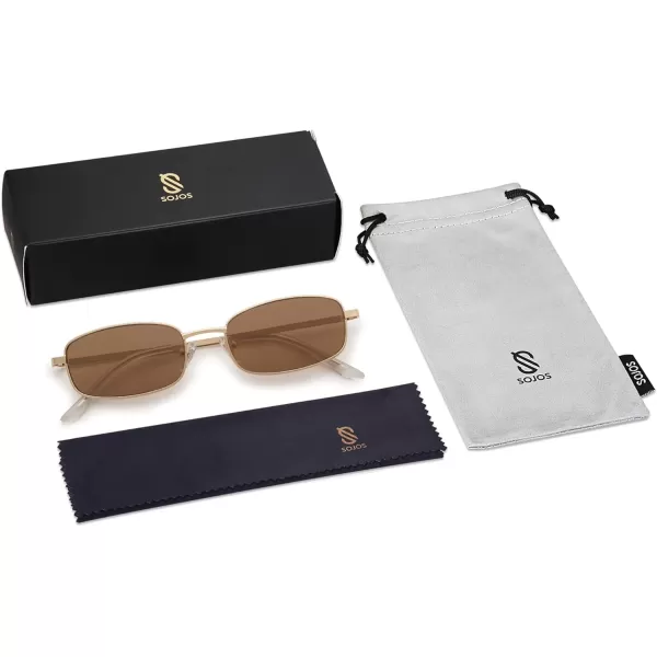 SOJOS Small Y2k Narrow Rectangle Sunglasses Womens Mens Retro 80s 90s Skinny Sunnies SJ1187GoldLight Brown