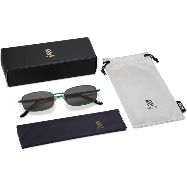 SOJOS Small Y2k Narrow Rectangle Sunglasses Womens Mens Retro 80s 90s Skinny Sunnies SJ1187GreenGrey