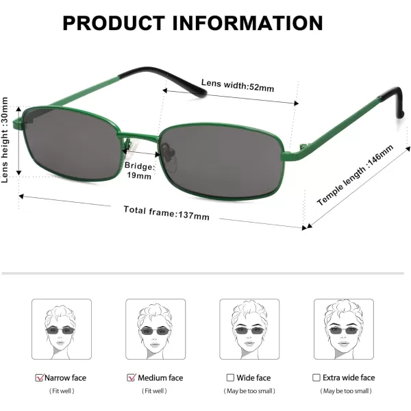 SOJOS Small Y2k Narrow Rectangle Sunglasses Womens Mens Retro 80s 90s Skinny Sunnies SJ1187GreenGrey