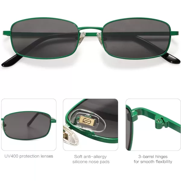 SOJOS Small Y2k Narrow Rectangle Sunglasses Womens Mens Retro 80s 90s Skinny Sunnies SJ1187GreenGrey