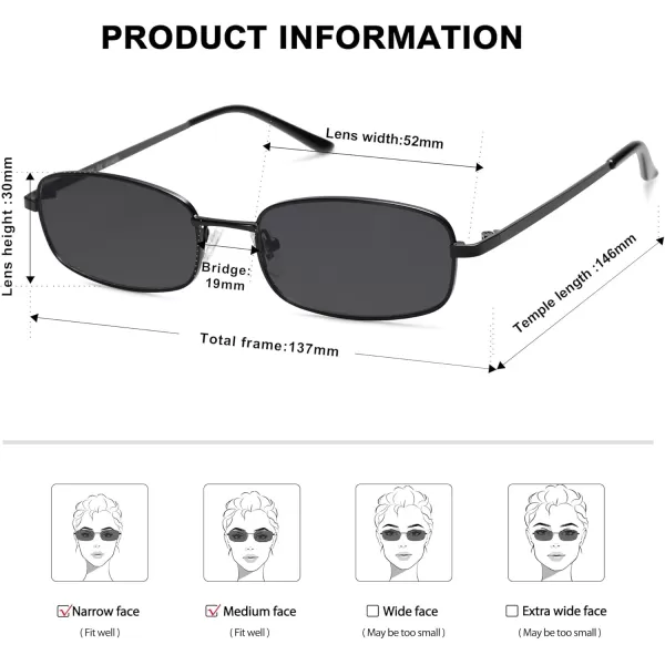 SOJOS Small Y2k Narrow Rectangle Sunglasses Womens Mens Retro 80s 90s Skinny Sunnies SJ1187Matt BlackGrey