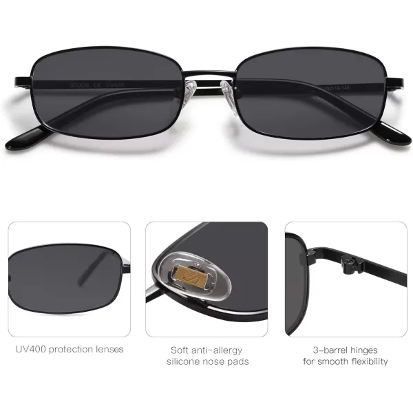 SOJOS Small Y2k Narrow Rectangle Sunglasses Womens Mens Retro 80s 90s Skinny Sunnies SJ1187Matt BlackGrey