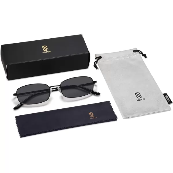 SOJOS Small Y2k Narrow Rectangle Sunglasses Womens Mens Retro 80s 90s Skinny Sunnies SJ1187Matt BlackGrey