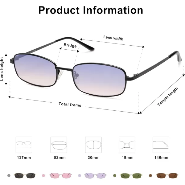 SOJOS Small Y2k Narrow Rectangle Sunglasses Womens Mens Retro 80s 90s Skinny Sunnies SJ1187Matt BlackPink Gradien Purple