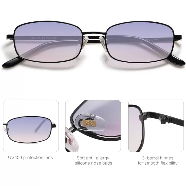 SOJOS Small Y2k Narrow Rectangle Sunglasses Womens Mens Retro 80s 90s Skinny Sunnies SJ1187Matt BlackPink Gradien Purple